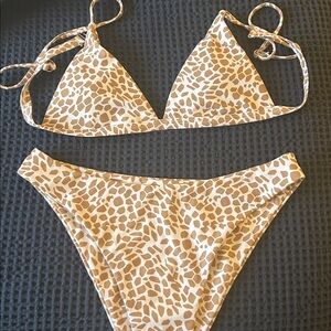 Neutral Giraffe Print Triangle Bikini Set